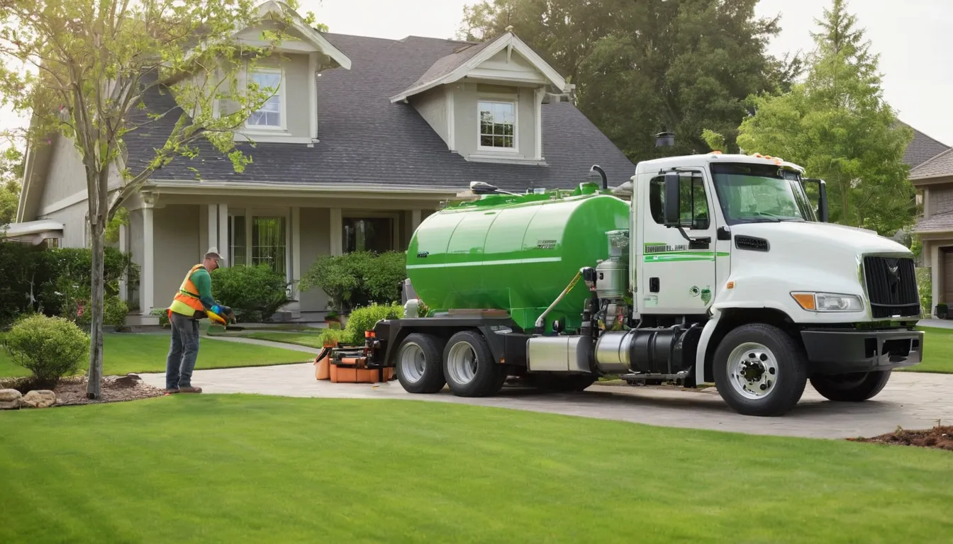 Friendly septic provider pumping a tank beside a ranch home in Mason